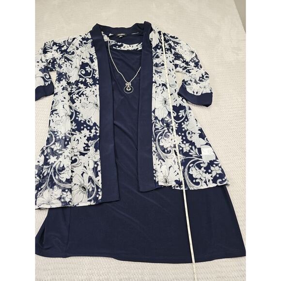 Roz & Ali Dress Womens 2X Dress With Over Shawl Cardigan & Necklace - Picture 3 of 8